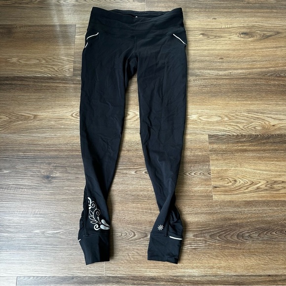 Athleta Black Relay Reflective Small Tall Ruched Full Length Leggings Mid Rise - Picture 1 of 8
